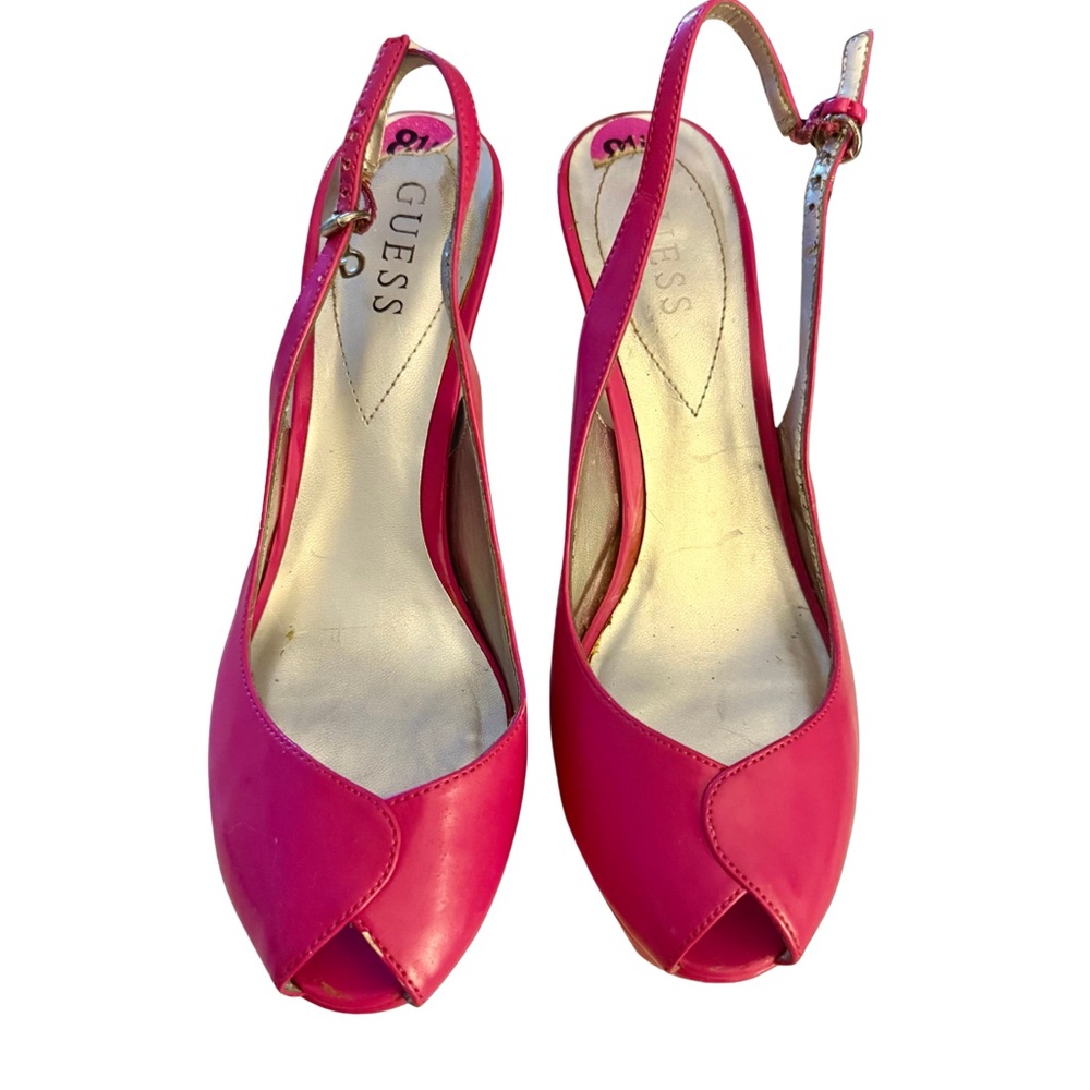 Guess Womens' Hot Pink Peep Toe Slingback Stiletto Heels  Size 8 1/2